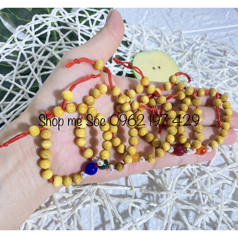 Vòng dâu tằm mix hạt bạc 925 và hạt phong thủy, kèm túi zip, có giấy dán kèm cho bé