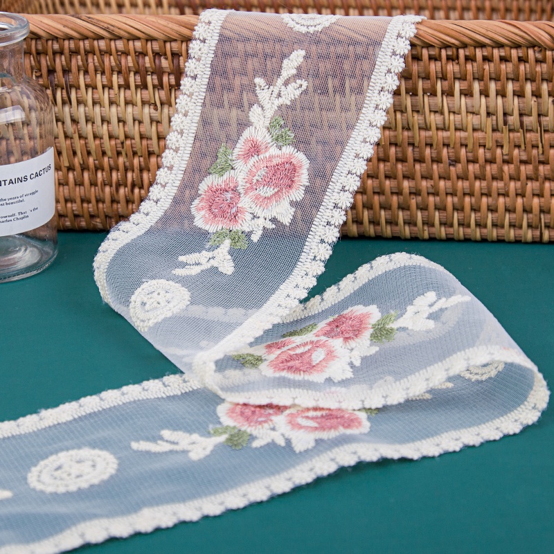 Dây Ruy Băng Thêu Hoa Hồng Dài 2m Dùng Trang Trí Diy