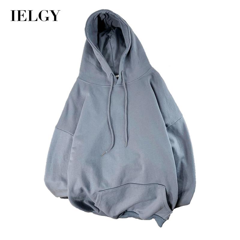 Áo hoodie IELGY vải nhung cổ tròn dài tay dáng rộng màu trơn cho nữ