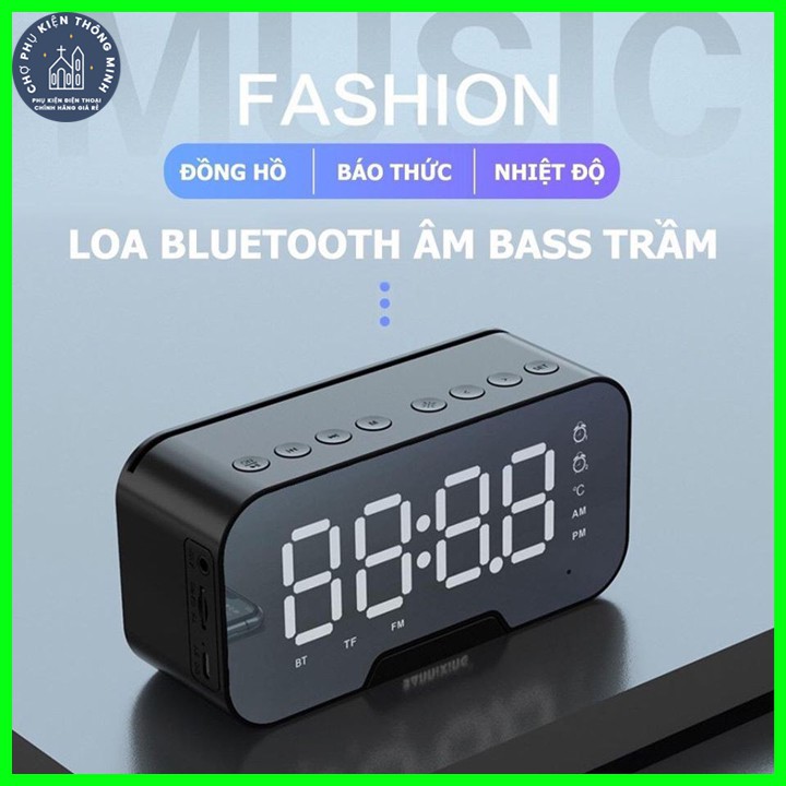 Loa Bluetooth Có Đồng Hồ Báo Thức Cầm Tay - Loa BLuetooth Mini Màn Hình Tráng Gương Có Khe Cắm Thẻ Nhớ - BẢO HÀNH THÁNG