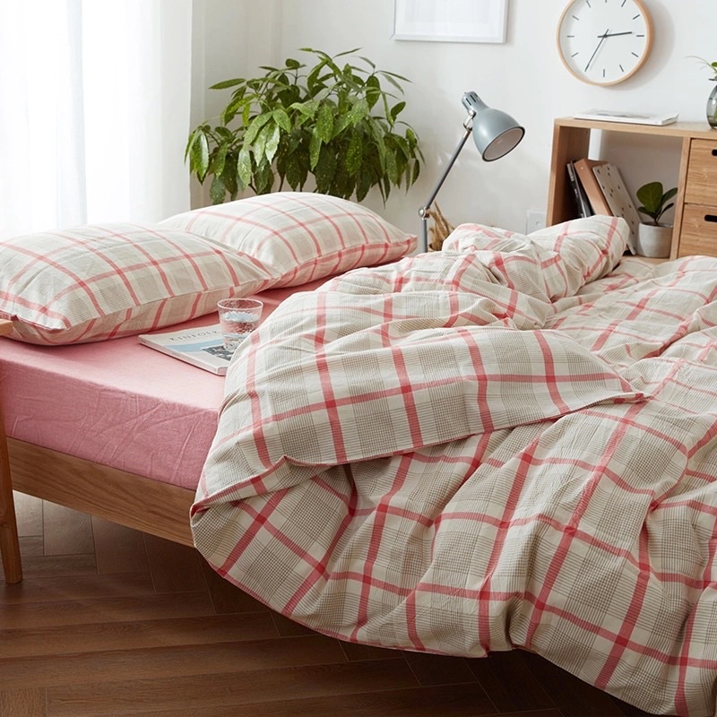 Bộ chăn ga gối Cotton Poly kẻ caro 3 màu hồng xanh lá xanh dương MÂY BEDDING đủ kích thước nệm 1m2 1m4 1m6 1m8 2m