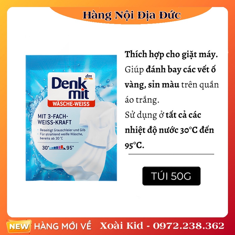 Giấy tẩy trắng quần áo, giấy chống phai màu, bột tẩy trắng, tẩy trắng cổ áo Denkmit của Đức- ĐỦ BILL DATE MỚI