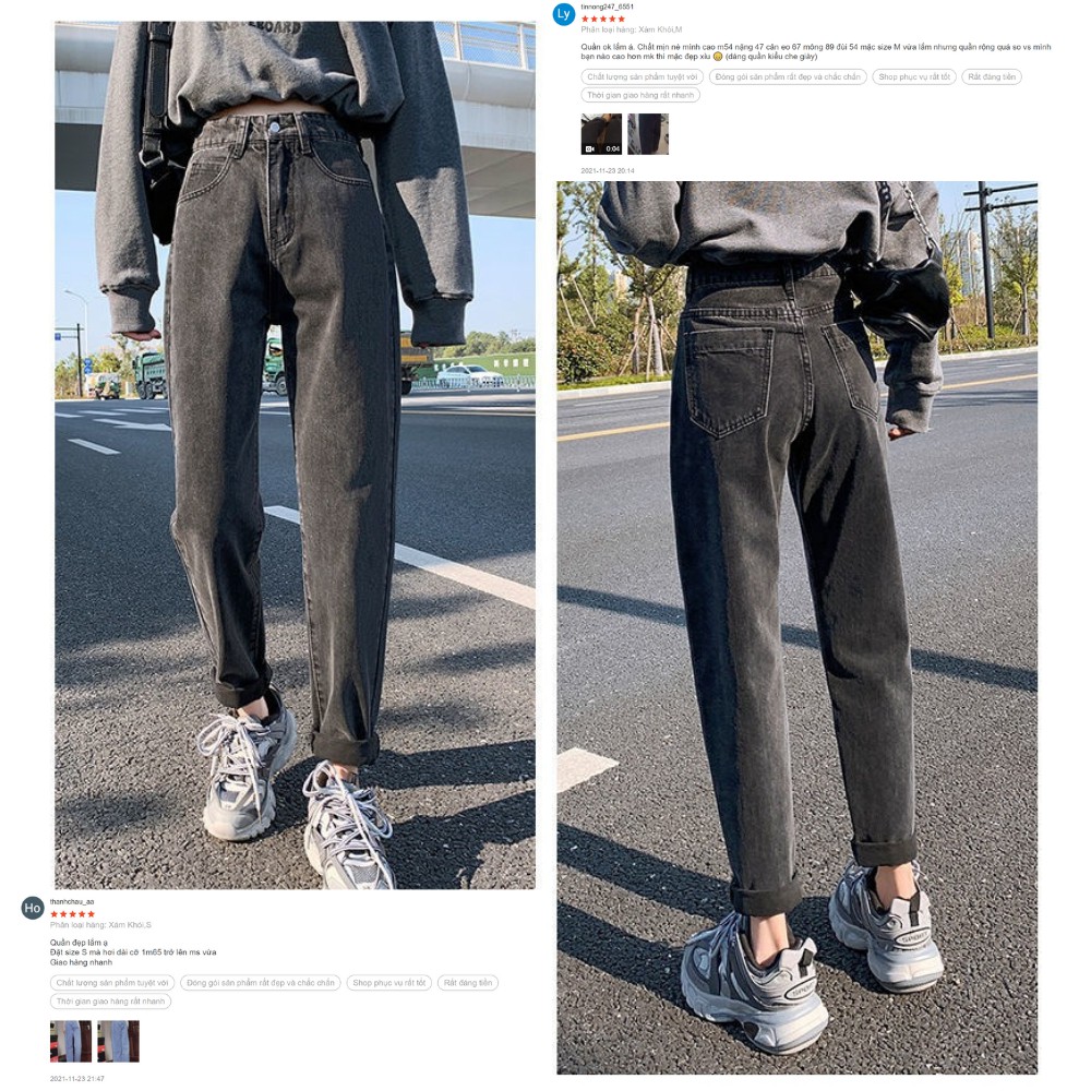 Quần jean nữ baggy màu xám khói lưng cao, quần bò dáng rộng phong cách Hàn Quốc MT285