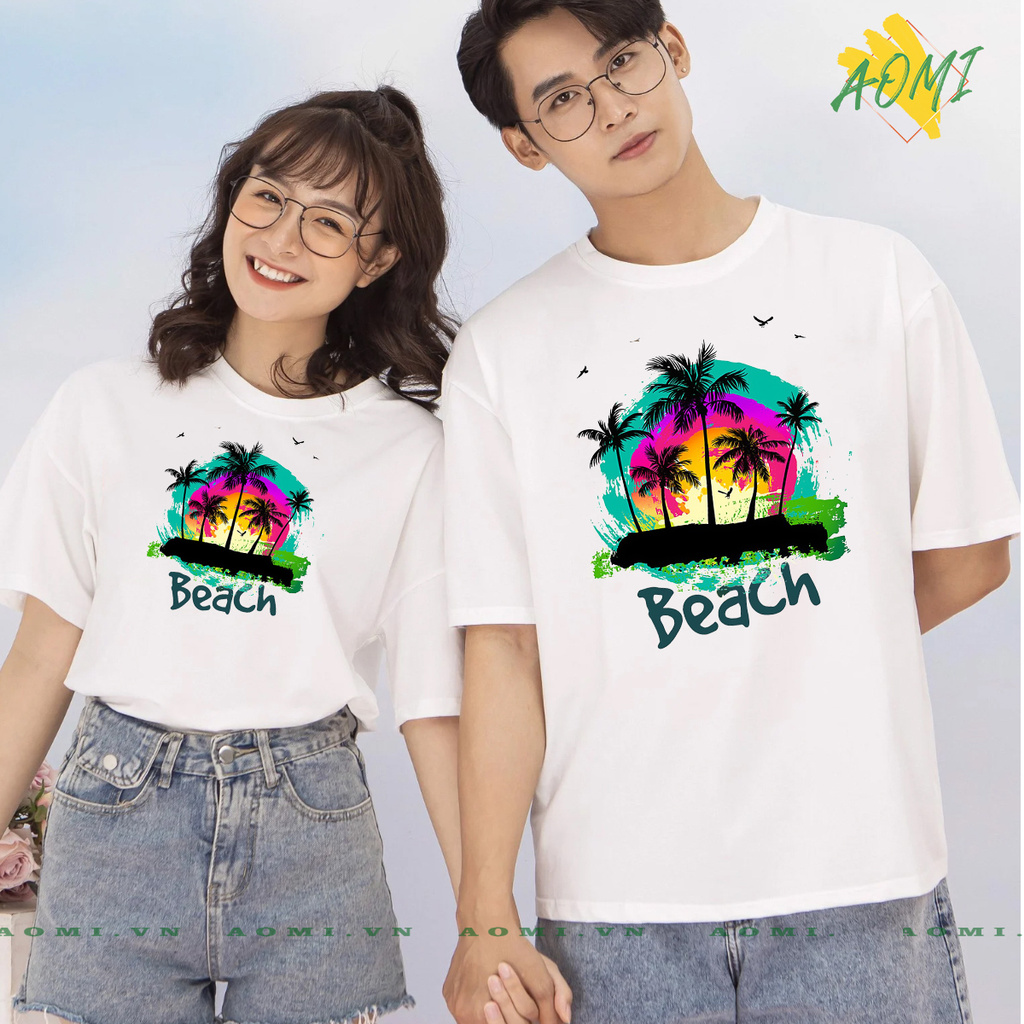 ÁO THUN UNISEX AOMI BEACH HOT ĐI BIỂN PHÔNG NAM NỮ GIA ĐÌNH CẶP ĐÔI CÓ SIZE TRẺ EM AOMIVN