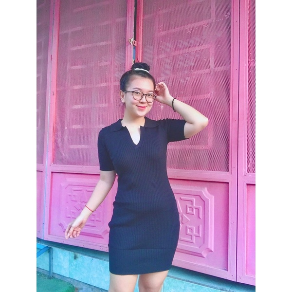 Đầm body len gân