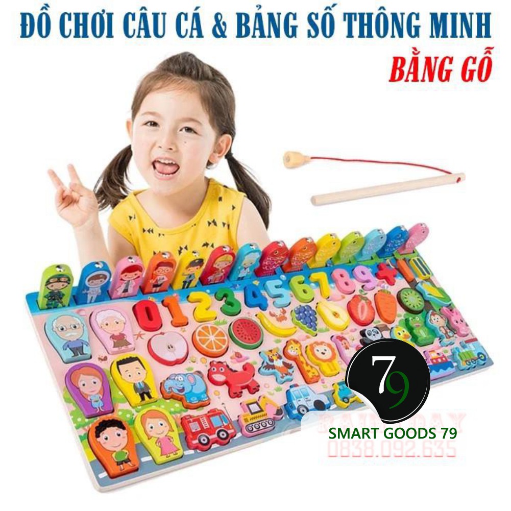 Đồ chơi trẻ em bằng gỗ - bộ bảng số thông minh kèm câu cá và ghép số học đếm vừa học toán