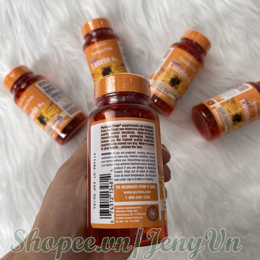 Viên Uống Bổ Mắt, Giảm Nhức Mỏi Mắt , Tăng Cường Thị Lực Puritan's Pride Lutigold Lutein Hộp 100Viên