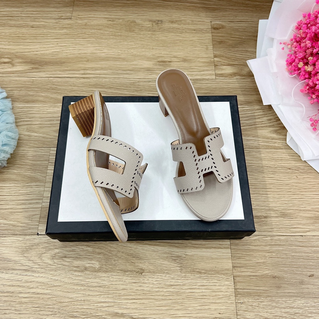 Dép Guốc H cao gót quai chữ H gót vân gỗ 5 phân quai da gót cao loại đẹp viền lỗ và viền trơn