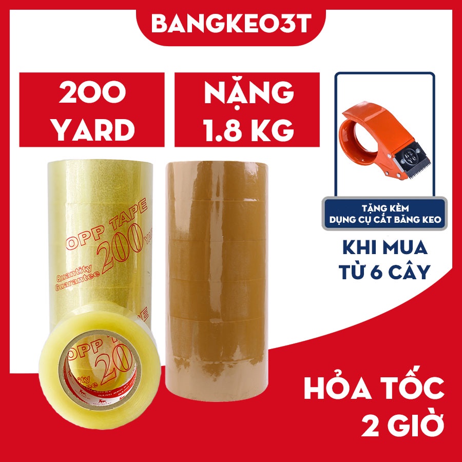 Cây Băng Keo Trong, BK Đục 200 Yard 1.8 Kg Đóng Dán Hàng Gồm 6 Cuộn