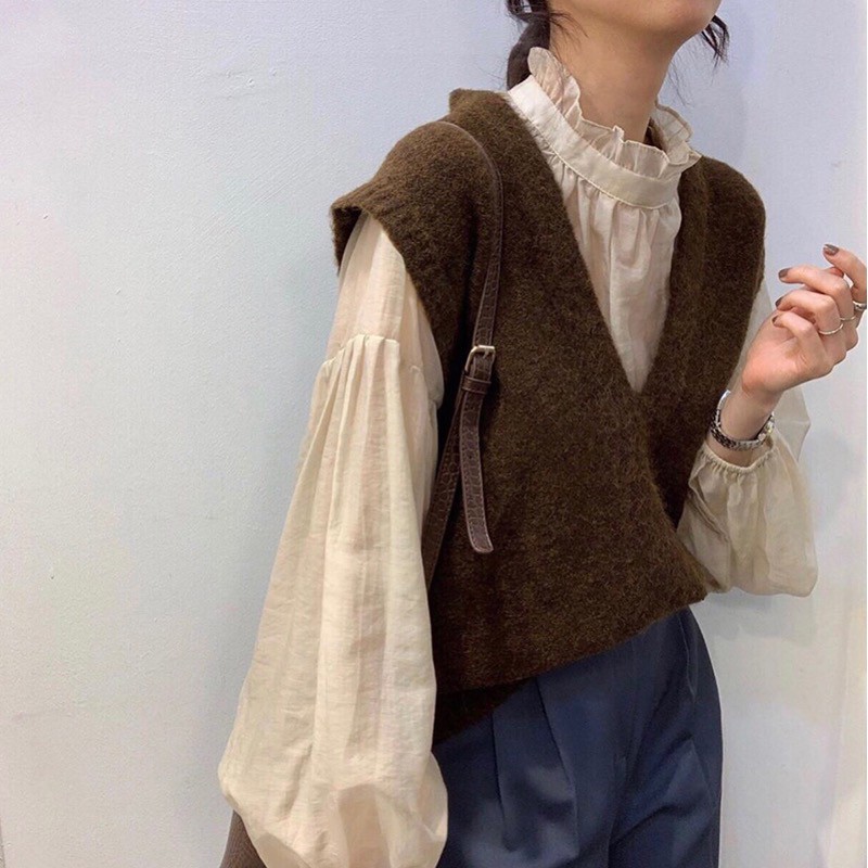 (ORDER) Áo Gile nữ len dệt kim mềm mịn cổ V style đơn giản vintage Hàn Quốc (New Arrival)