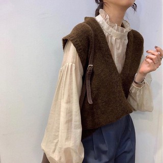 (ORDER) Áo Gile nữ len dệt kim mềm mịn cổ V style đơn giản vintage Hàn Quốc - Có ảnh thật