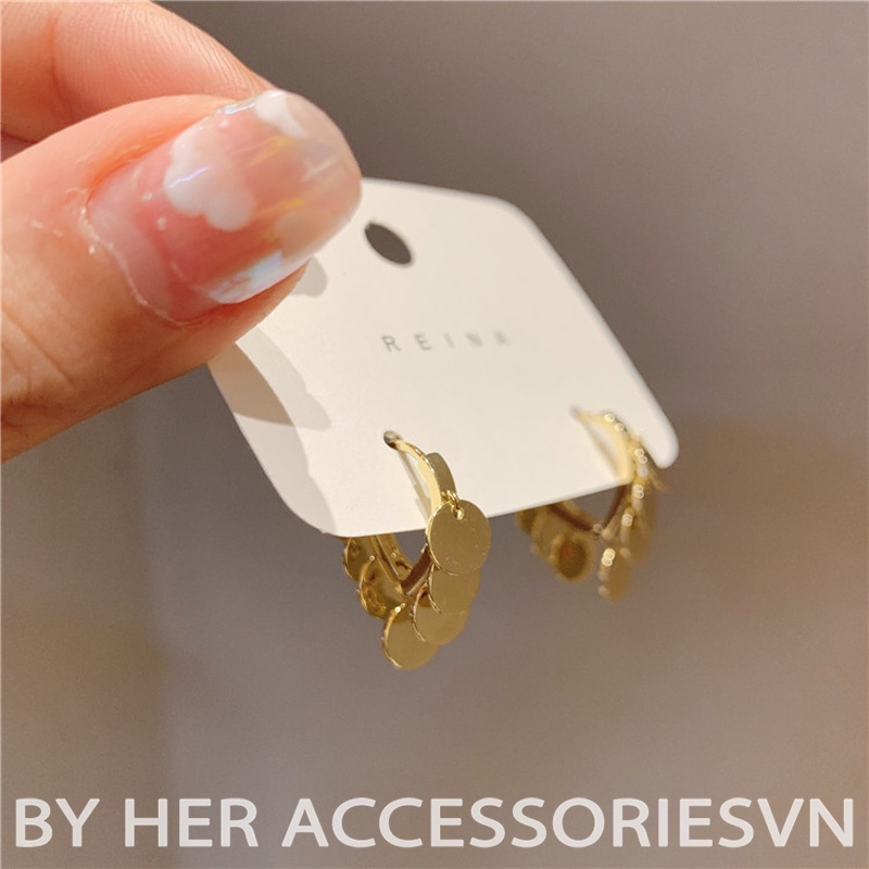 Bông tai tròn lấp lánh, Khuyên tai dáng tròn độc đáo sang trọng đi tiệc Her Accessoriesvn H92