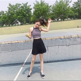 Sẵn_ Áo croptop ba lỗ kẻ nữ