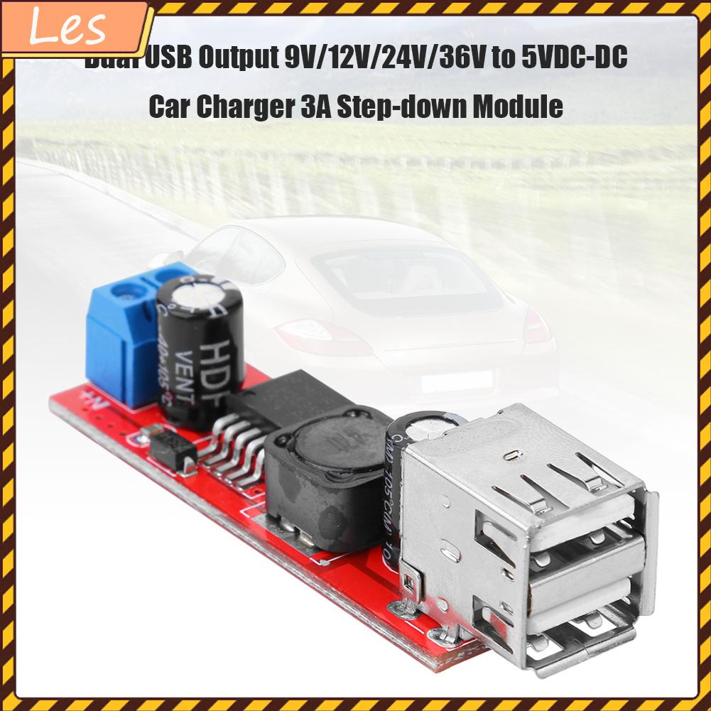 Mô đun hạ áp hai cổng USB 9V/12V/24V/36V sang 5VDC-DC 3A cho xe hơi