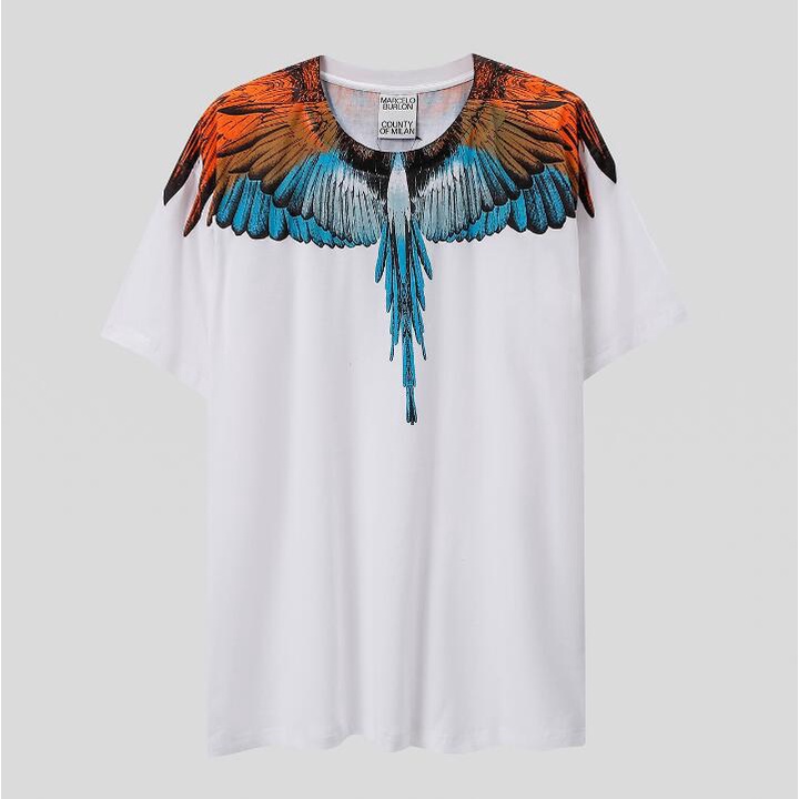 Áo Thun Cotton Ngắn Tay In Hình Đôi Cánh Màu Xanh Và Vàng Thời Trang