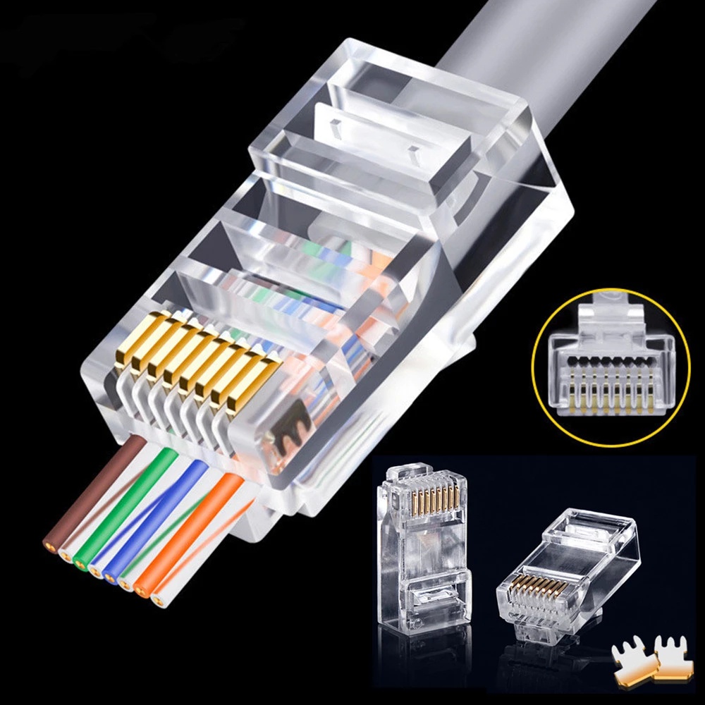 Đầu Nối Dây Cáp Mạng Ethernet Rj45 Cat5 Cat5e Mạ Vàng Chất Lượng Cao