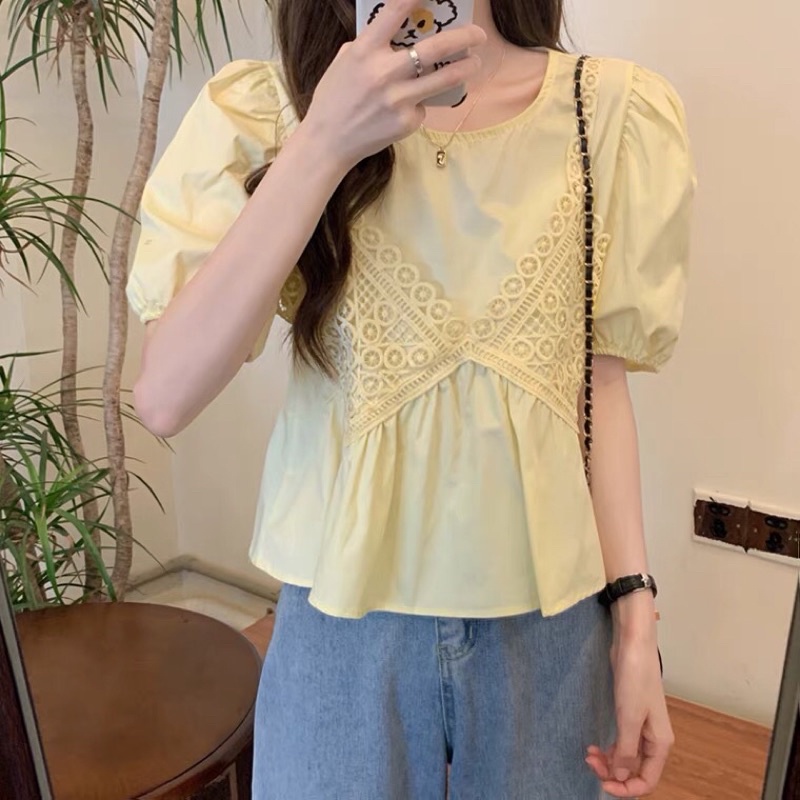 Áo tay ngắn phối hai dây phong cách nữ sinh Hàn Quốc dành cho cô gái