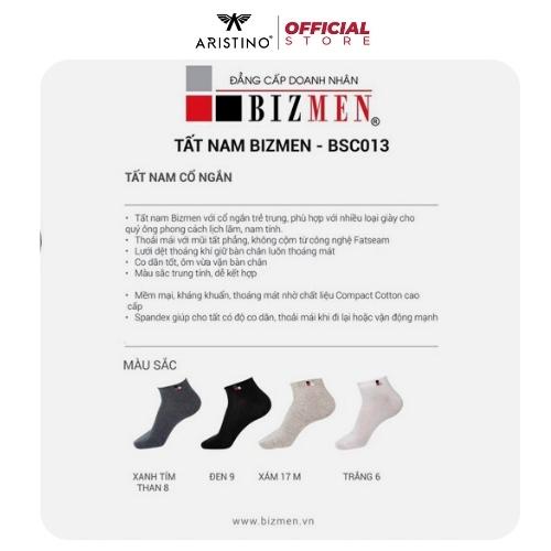 Tất nam S2 SPORT Bizmen BSC013 vớ trơn cổ trung logo dệt lưới co giãn 4 chiều ôm chân thoáng khí chống hôi chân