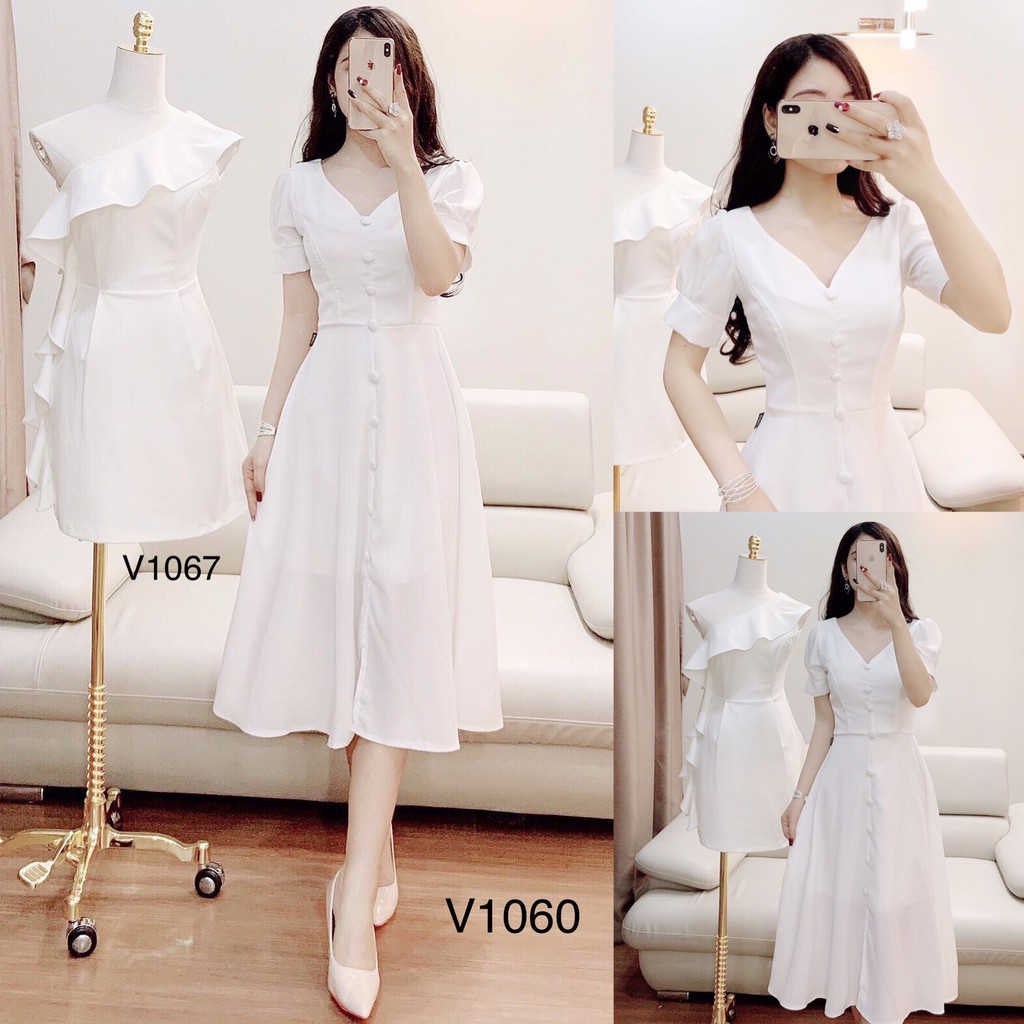 [ xả kho ] MiD Đầm trắng cổ tim hàng thiết kế V1060 Mie Design ảnh thật