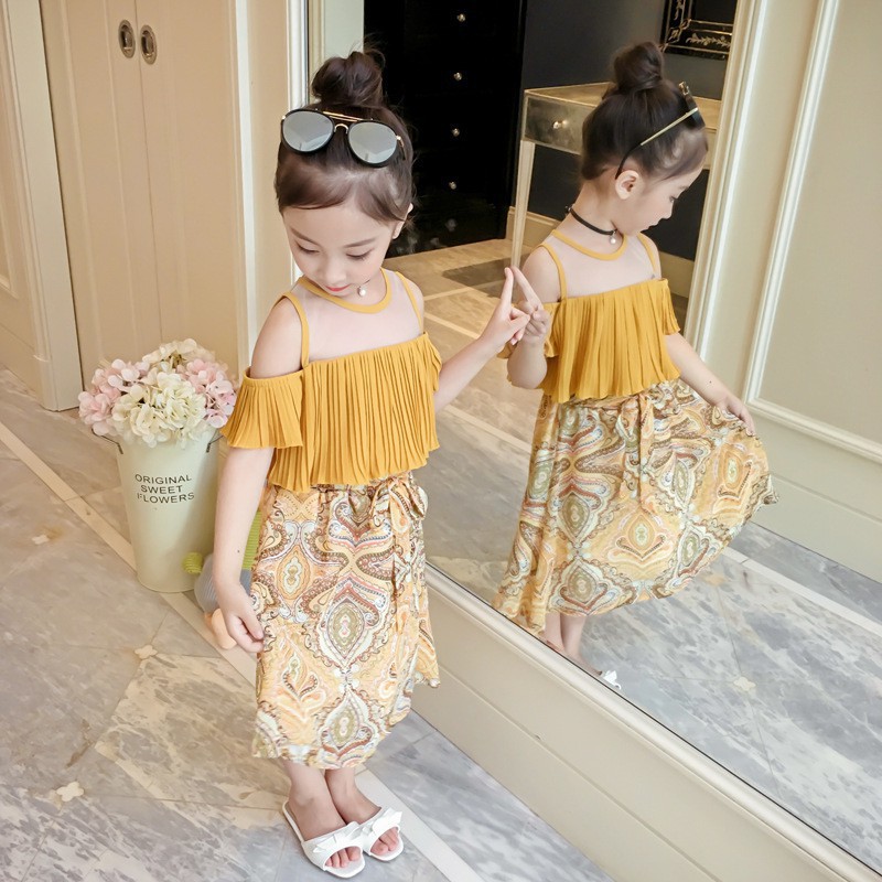 Bộ áo thun ngắn tay in hoạt hình + chân váy cho bé gái