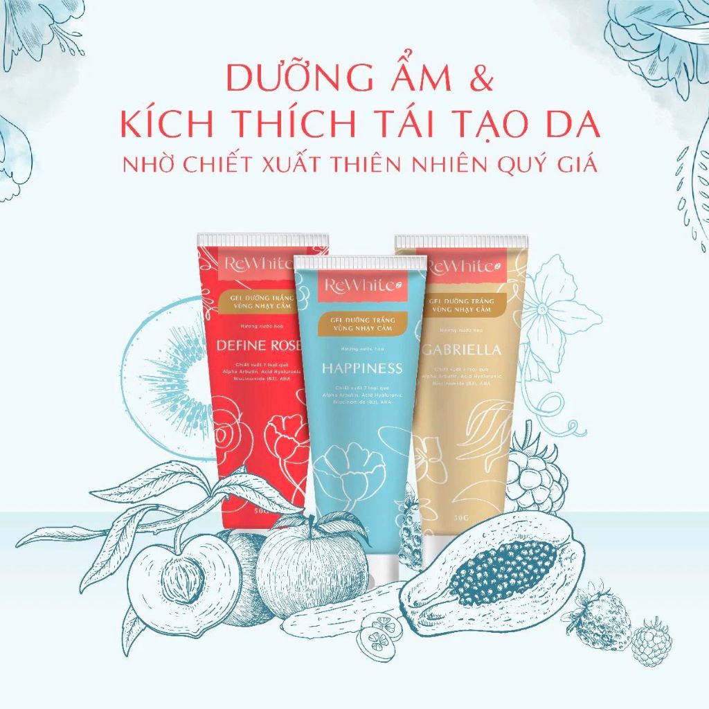 Gel dưỡng trắng vùng nhạy cảm Rewhitez hương nước hoa Define Rose tuýp đỏ dung tích 50g