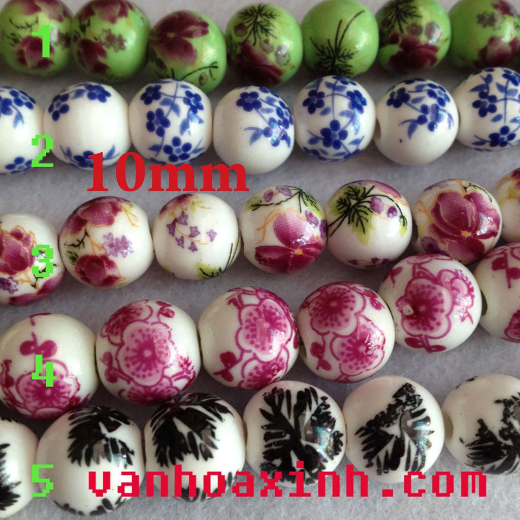 2 hạt gốm tròn hoa văn đẹp size 8-10mm, chọn size