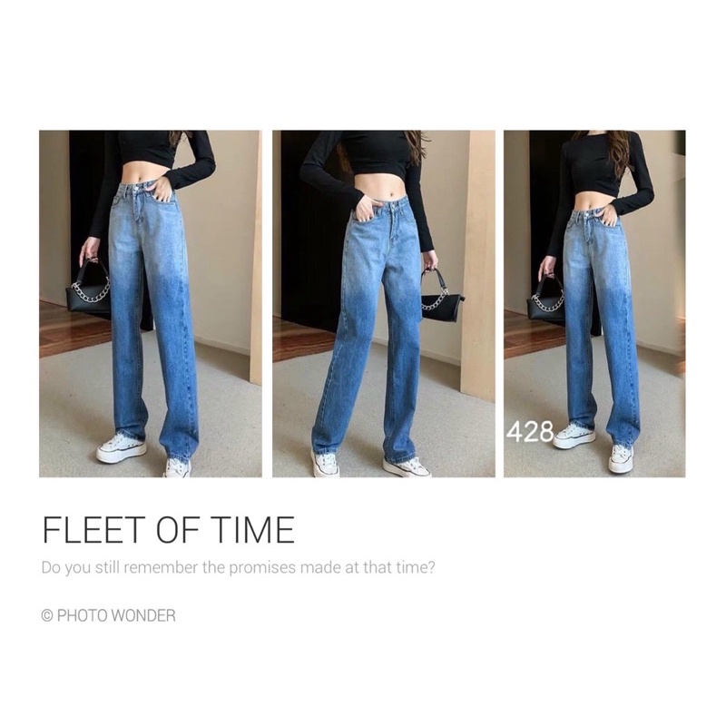Quần jeans nữ loang màu ống rộng lưng cao, dáng suông hàng cao cấp