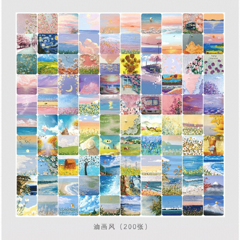 Bộ 200 Sticker nhãn dán Creative Washi trang trí phong cảnh cổ điển