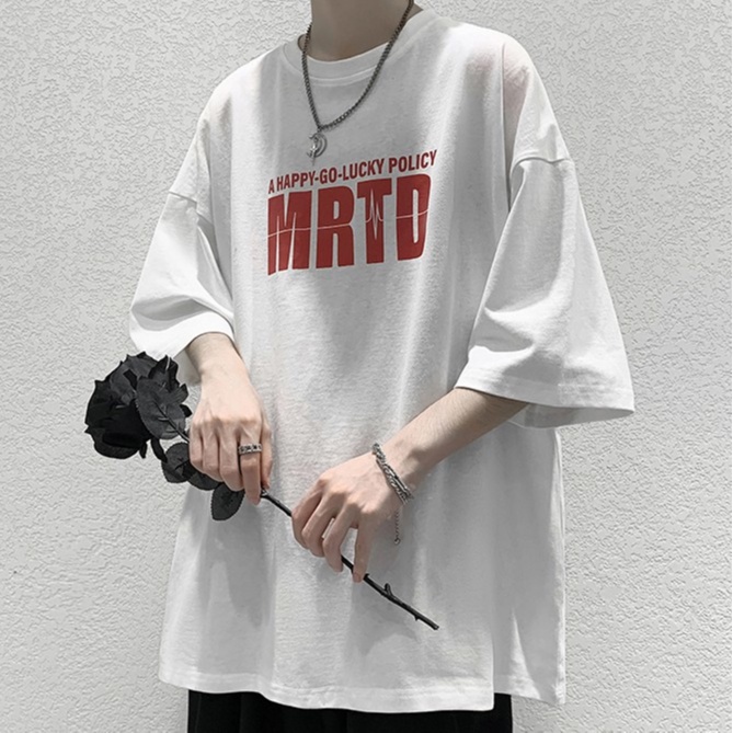 Áo thun tay ngắn cổ tròn dáng rộng in họa tiết chữ cái size lớn phong cách Hàn Quốc thời trang hip hop unisex