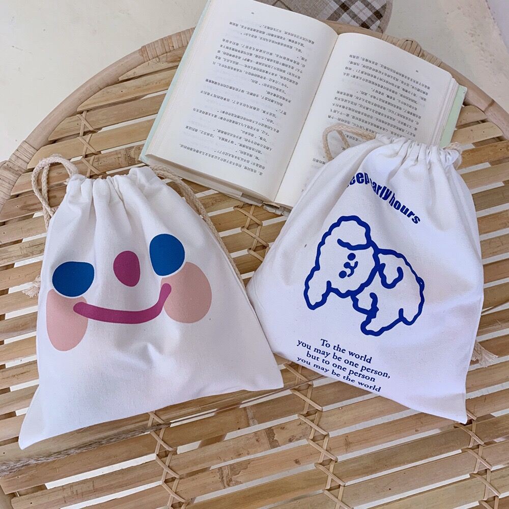 Smiley Dog Bag Túi dây rút Để mặc mỹ phẩm phong cách Hàn Quốc