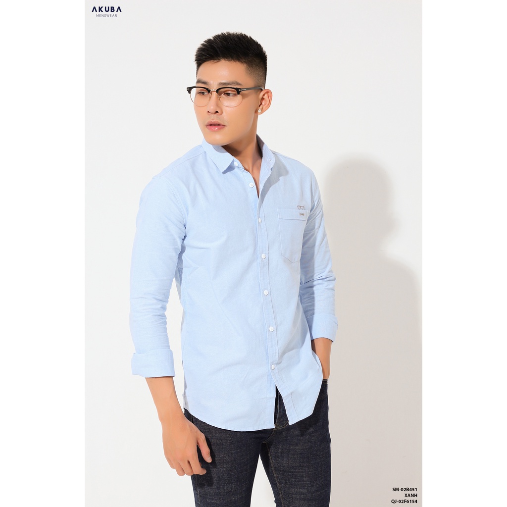 Áo sơ mi nam Akuba tay dài dáng ôm công sở vải cotton lụa cao cấp chống nhăn, thấm hút mồ hôi tốt 02B451