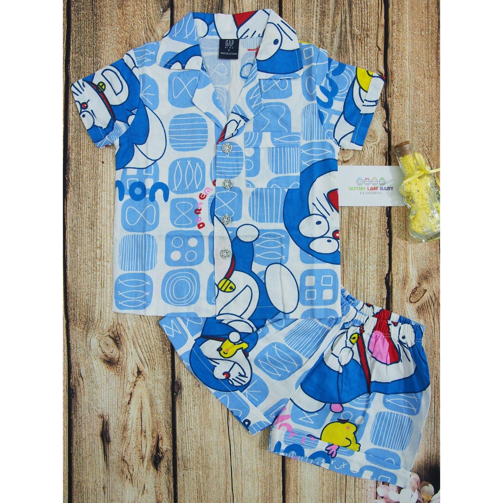 Đồ bộ mặc nhà pijama cho bé trai hình in doremon, màu siêu tươi, chất kate cotton xịn