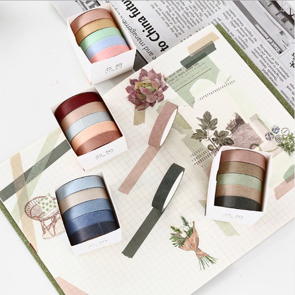 Băng dính trang trí Washi Tape Solid Color (10mm*5m*5 cuộn)