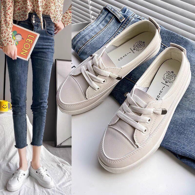 Giày sneaker nữ cổ thấp độn đế 2p vnxk cao cấp,giày đi học siêu nhẹ vnxk thể thao trắng trơn chạy bộ thời trang đẹp
