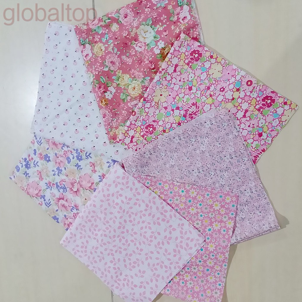 Set 7 tấm vải cotton màu hồng dùng để may vá