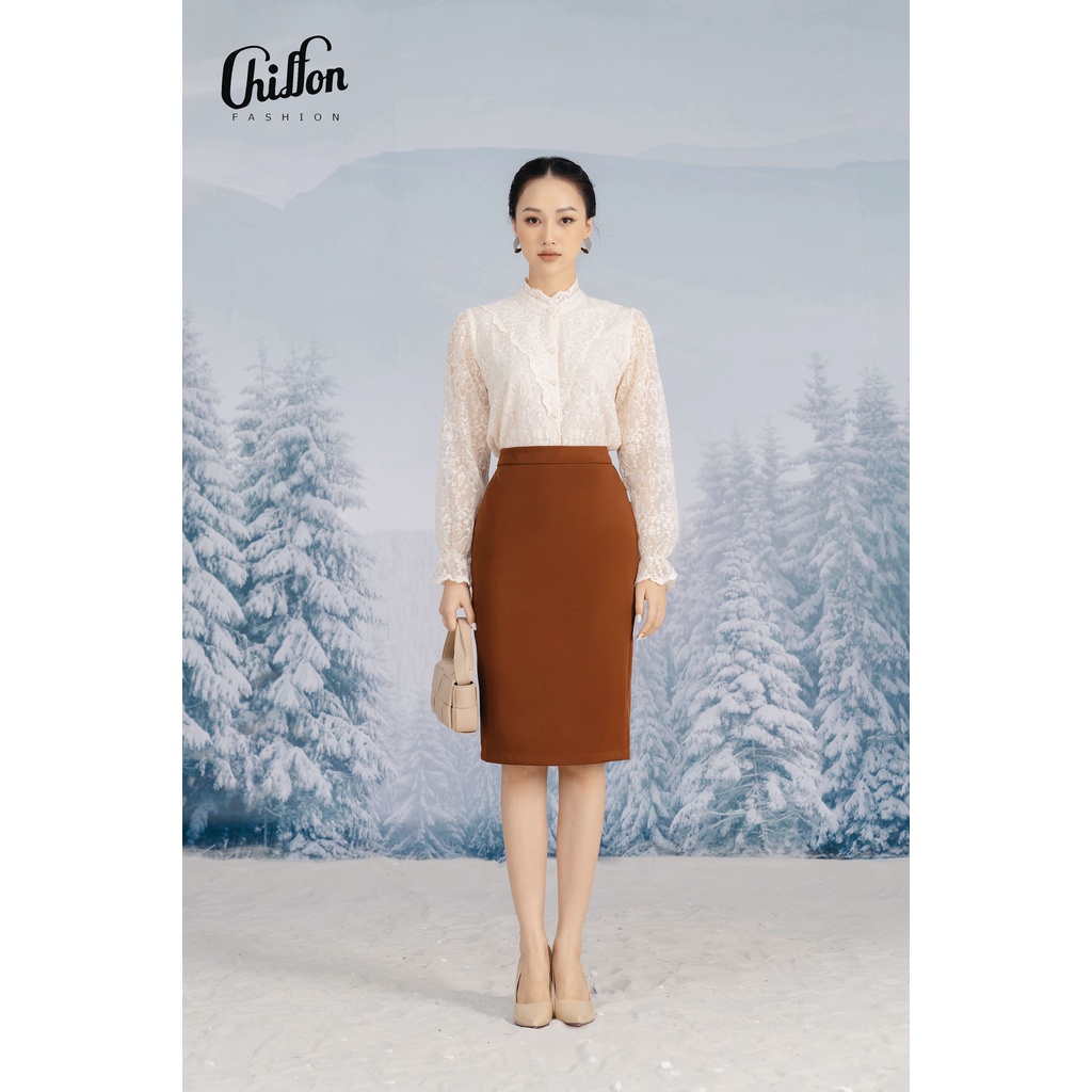 Áo sơ mi ren tay lỡ họa tiết cổ bèo thiết kế by Chiffon