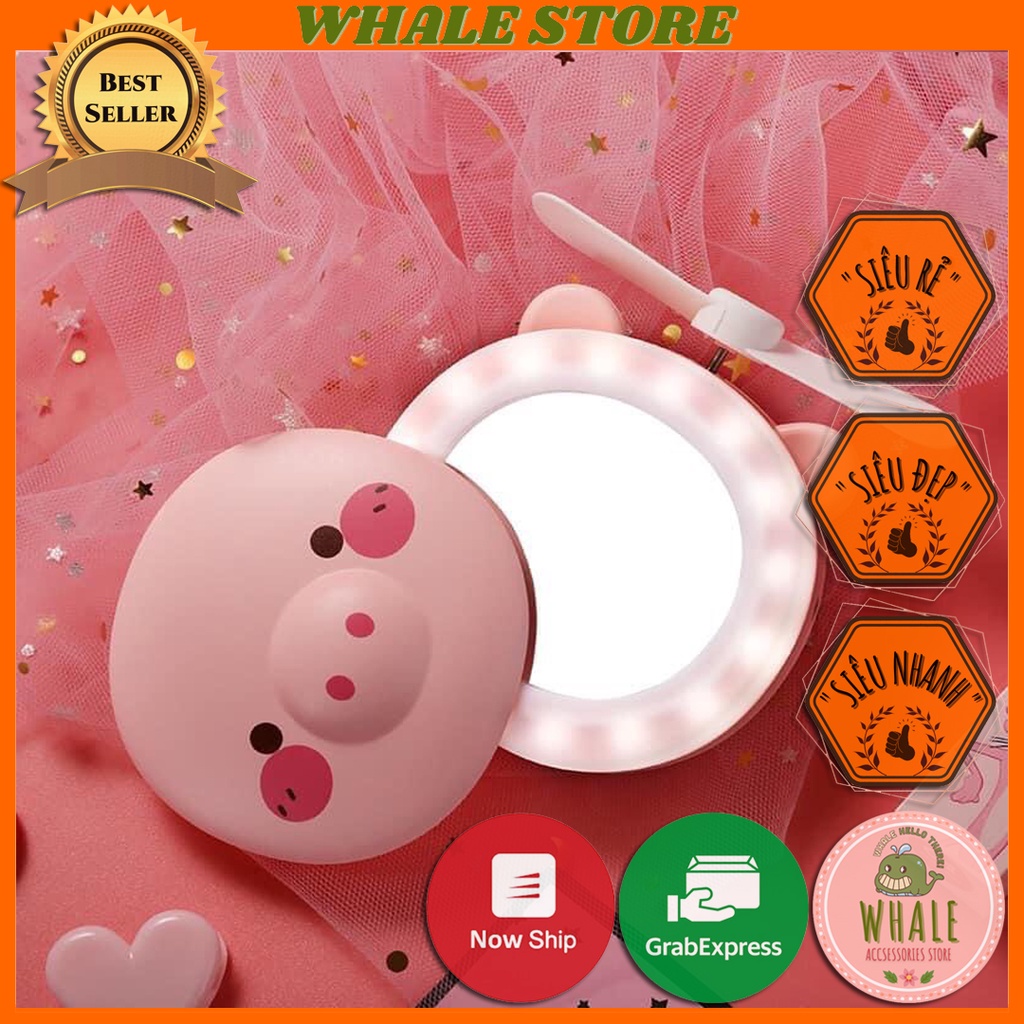 [Giảm 30% Nhập Mã WHALE3005] Quạt Mini Có Đèn Led Quạt Gương Mini Gương Hàn Quốc Heo Hồng Cute Whale Store - WSTG3601