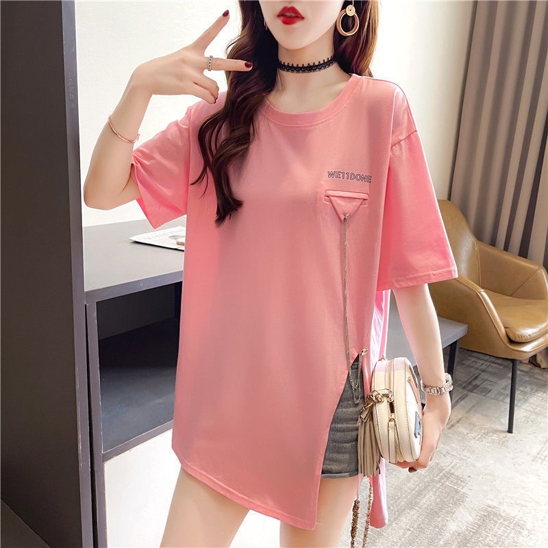 áo phông nữ from rộng xẻ tà chất cotton co giãn thiết kế mới lạ đường may tỷ mỉ size đến 70kg | BigBuy360 - bigbuy360.vn