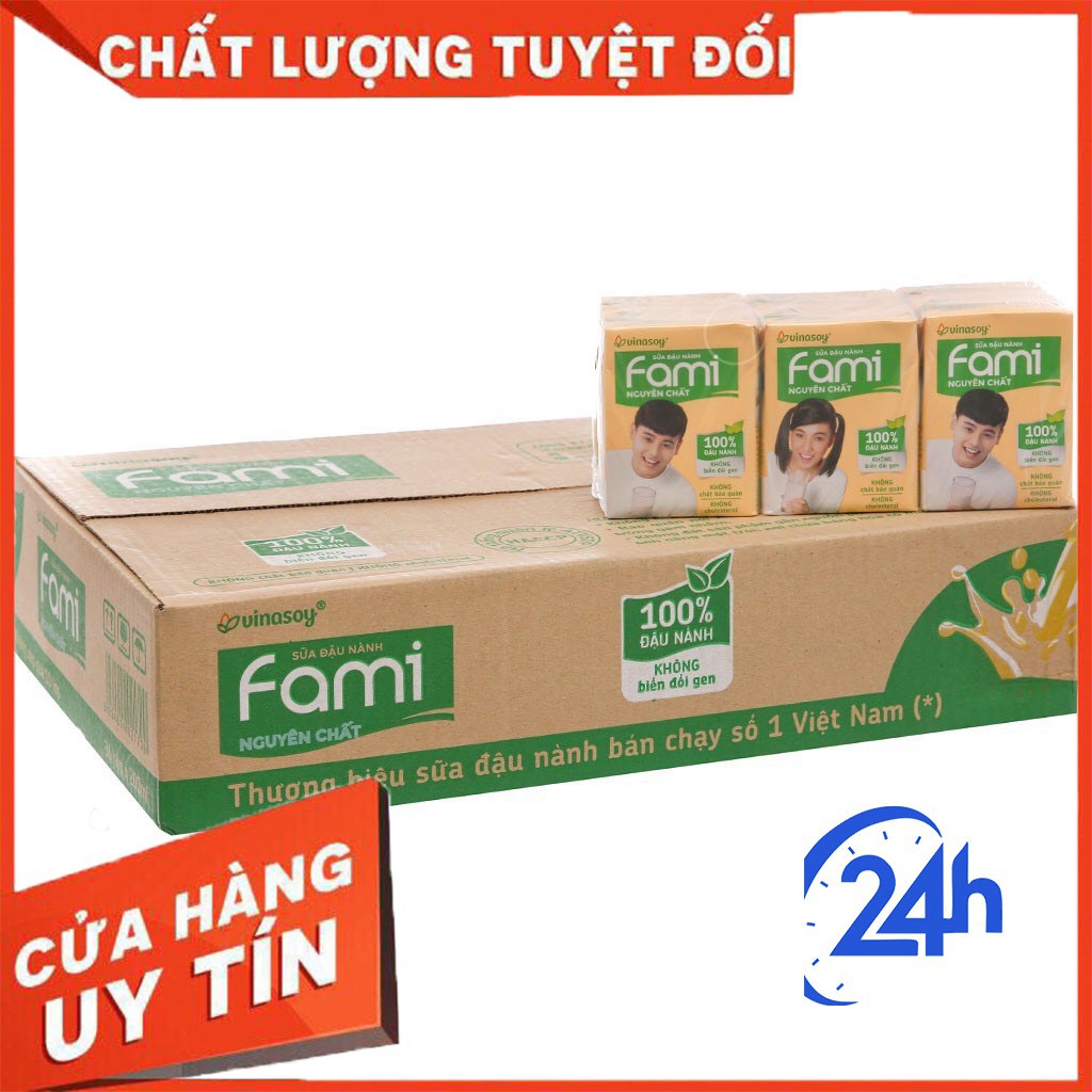 Sữa đậu nành Fami nguyên chất/ canxi dạng hộp (thùng 36 hộp × 200ml)