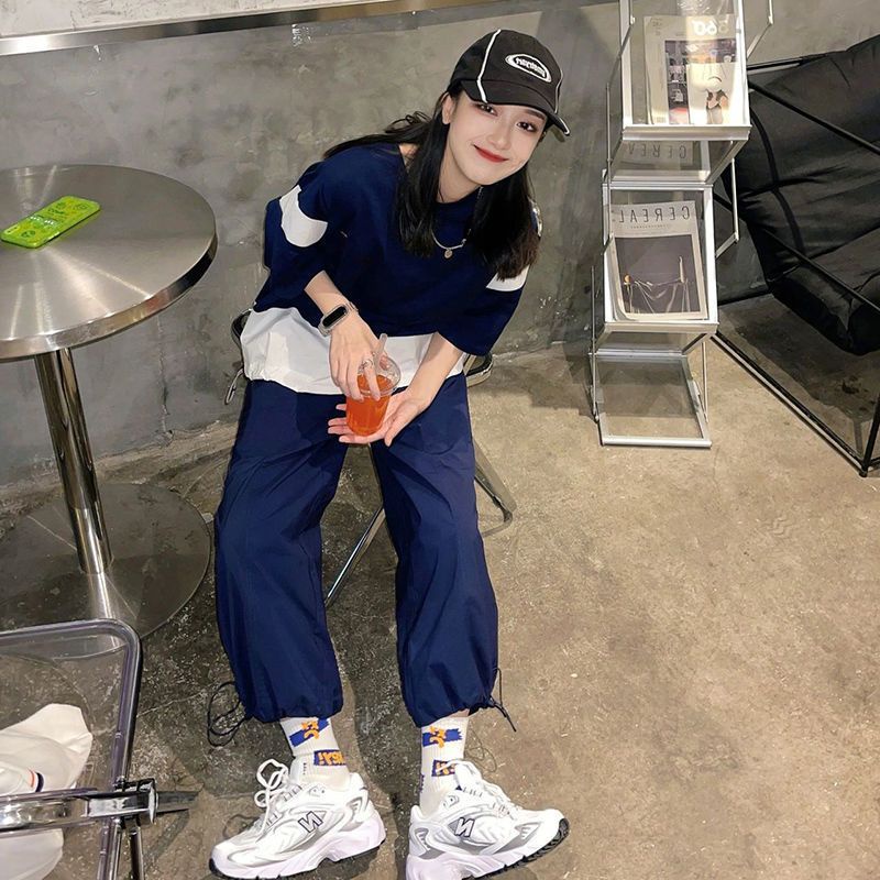 Bộ đồ gồm áo và quần dài phong cách đường phố thời trang mùa hè dành cho nữ (có bán lẻ)
