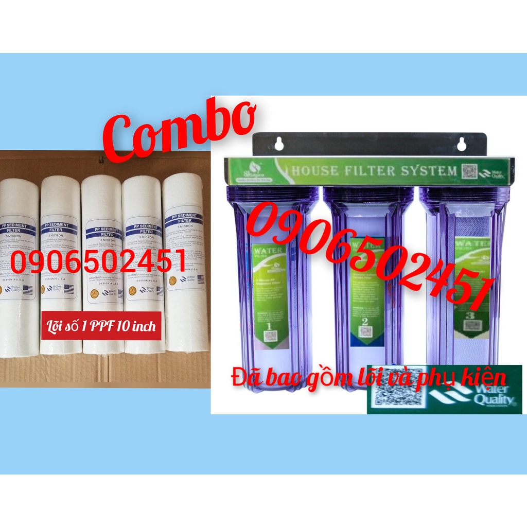 COMBO Bộ lọc nước sinh hoạt gia đình, lọc bể cá, lọc máy cafe, lọc bồn.. 3 cấp 30C3 và Bộ 5 lõi lọc nước số 1 PPF 10INCH