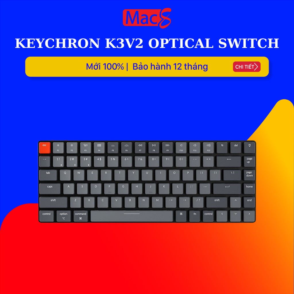 Bàn phím cơ Keychron K3 LED trắng (K3V2) Switch Quang học Bản nhôm (Optical Switch)
