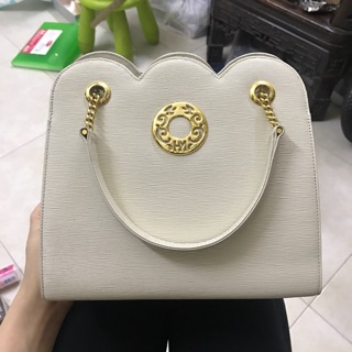Túi da thật Hanae Mori Nhật màu trắng