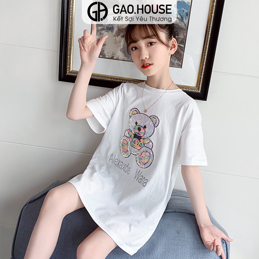 Áo thun bé gái Gạo House Cotton 4 chiều cổ tròn cộc tay họa tiết Gấu lấp lánh [T10]