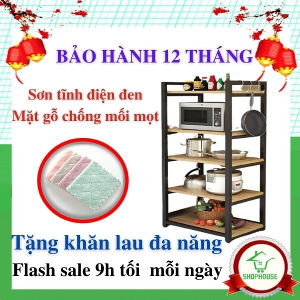 Kệ lò vi sóng 4 tầng - Khung thép không gỉ sơn tĩnh điện đen gỗ sơn bóng chống MỐI MỌT - Bảo hành ĐỔI TRẢ 12 THÁNG