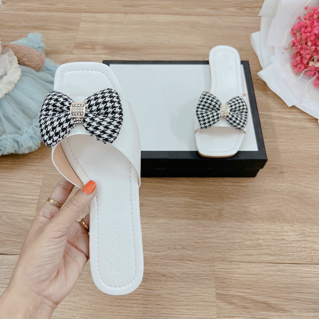 Dép nữ phối nơ kẻ mẫu mới nhất hè 2022 mã V73