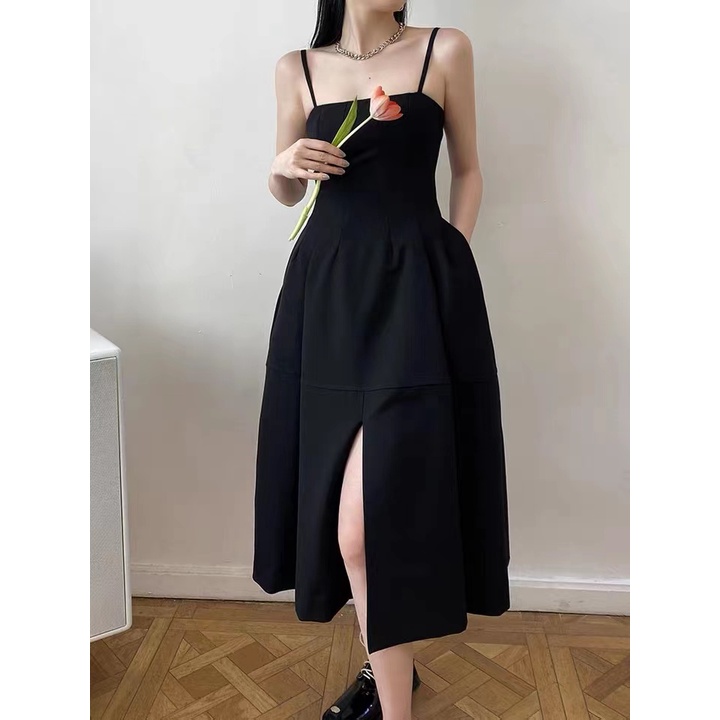 Đầm Dáng Dài Màu Đen Thiết Kế Đơn Giản Trẻ Trung Hợp Thời Trang