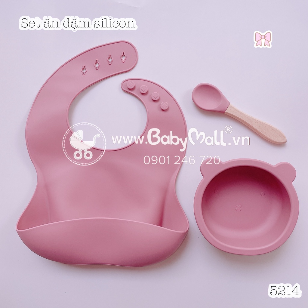 Set yếm + chén + thìa ăn dặm siliicon 5214