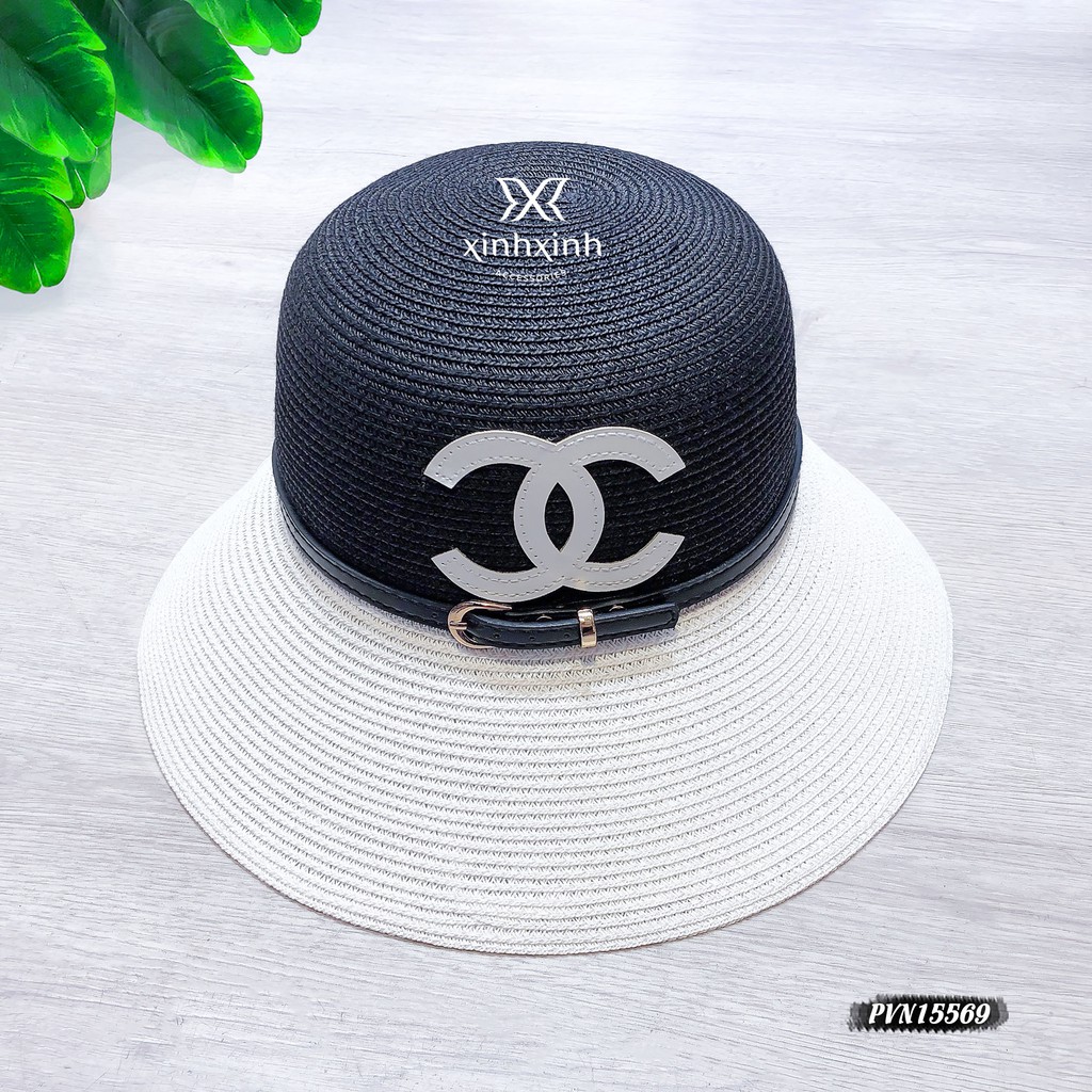 Mũ cói lụa cao cấp đai khuy thời trang - Xinh Xinh Accessories