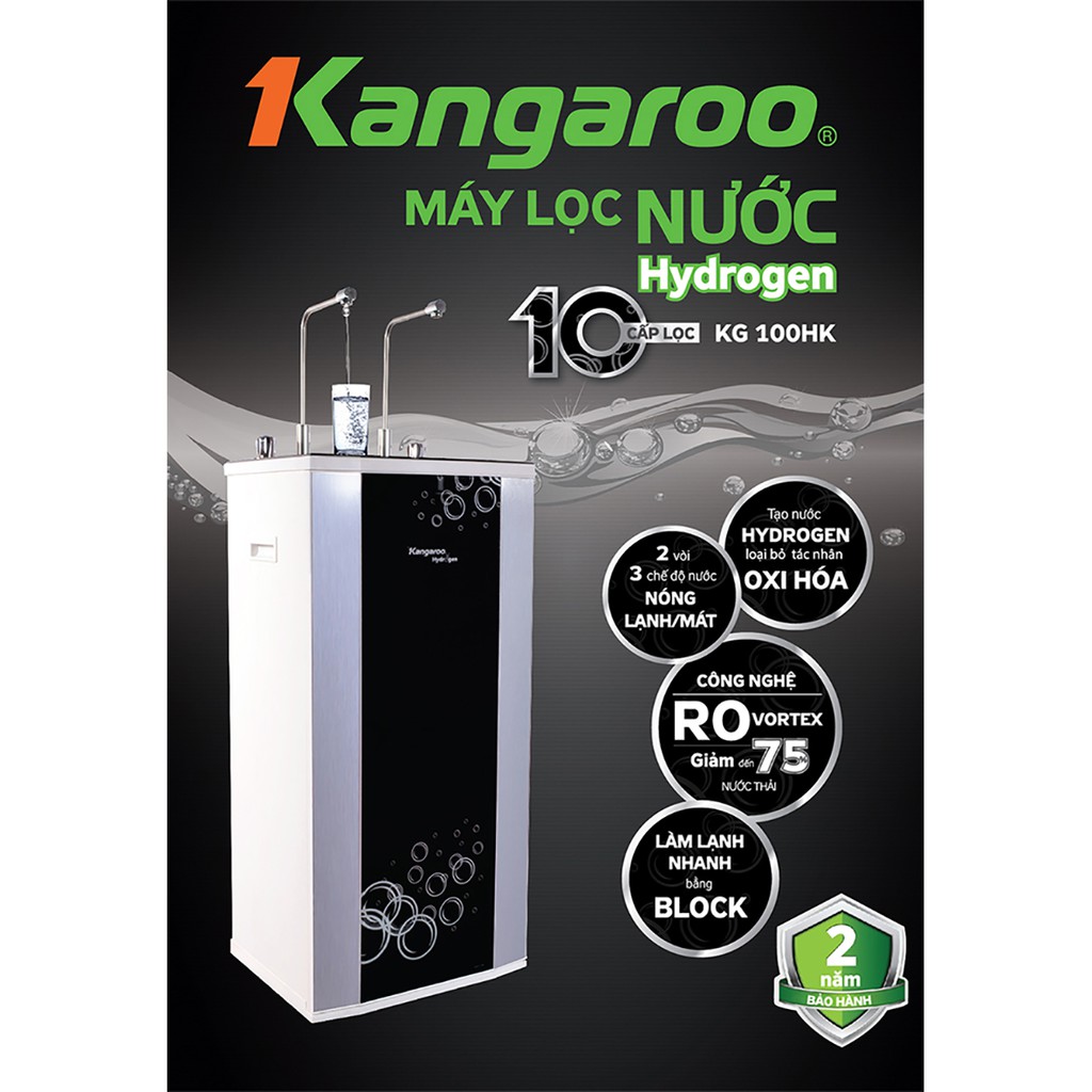 Máy lọc nước RO nóng lạnh 2 vòi KANGAROO KG100HK (10 cấp lọc - Lõi Hydrogen)